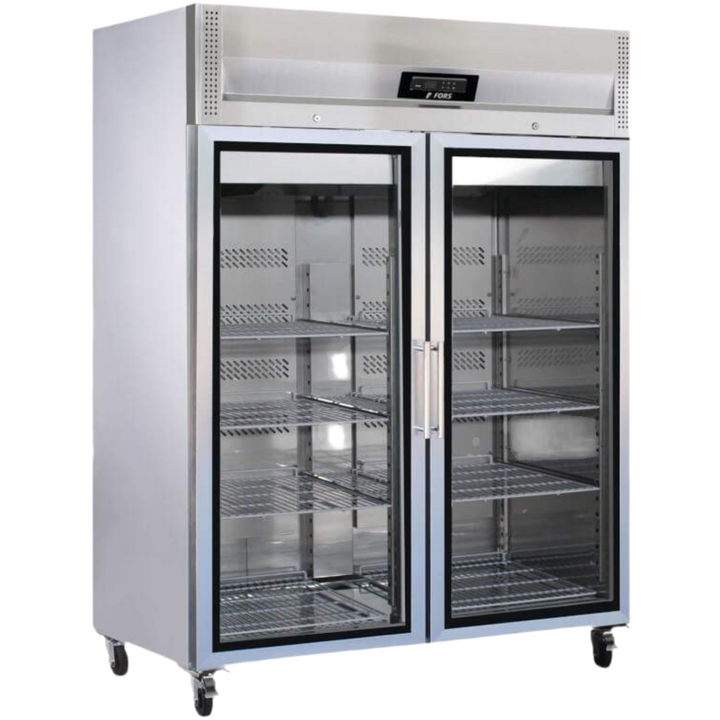 FORS Kühlschrank, doppelte Glastür, Edelstahl, GN 2/1 - GCV 14000 GES