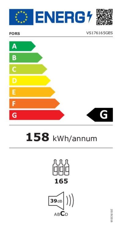 FORS Weinkühlschrank, Glastür, schwarz/Edelstahl, 1 Zone - VS 176165 GES