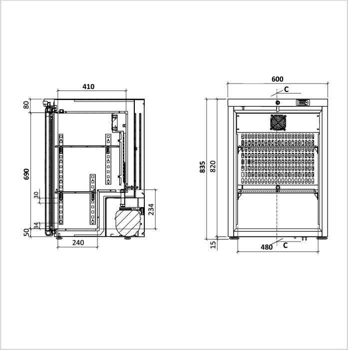 FORS Kühlschrank Unterbau, Glastür, Edelstahl - CCV 150 GES